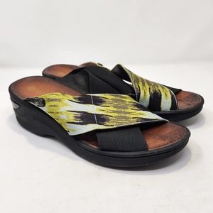 Bzees Womens Desire Slide Wedge Sandals 8.5M Black Green Washable Comfort Shoes